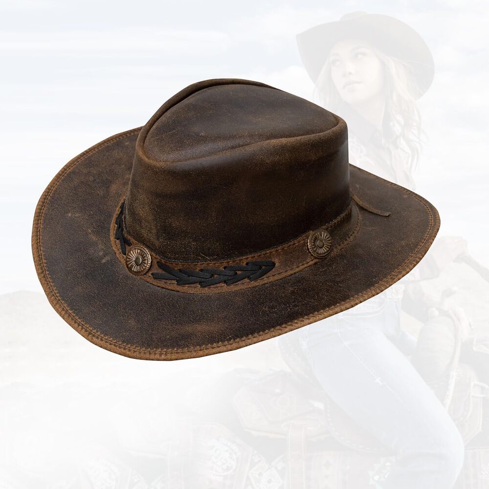 7365 Cowhide Leather Hat and Cowboy Western Steampunk Hat Deadman Top Hat